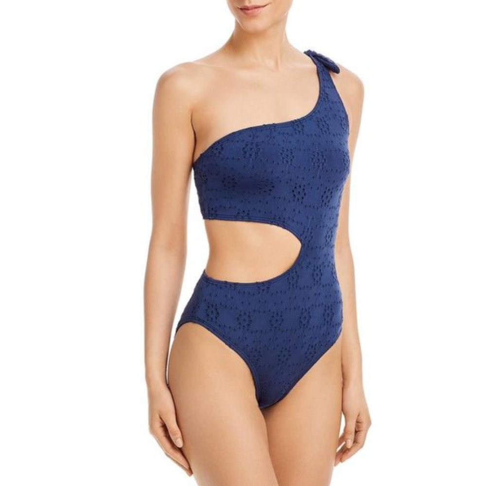 Aqua‎ Swim Womens Navy One-Shoulder Monokini Beachwear One-Piece Swimsuit